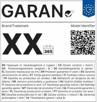 Label, das die Haltbarkeitsgarantie kennzeichnet und auf Produkten bzw. online neben dem Warenbild und beim Vertragsabschluss gut erkennbar sein muss. 