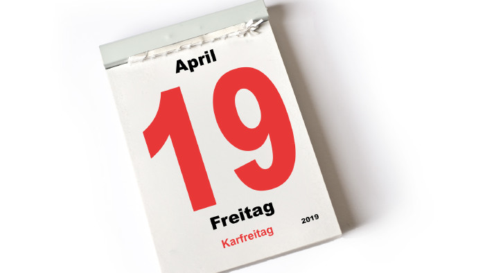 Kalenderblatt 19. April 2019 - Karfreitag © Michael Möller, stock.adobe.com Kalenderblatt 19. April 2019 - Karfreitag © Michael Möller, stock.adobe.com