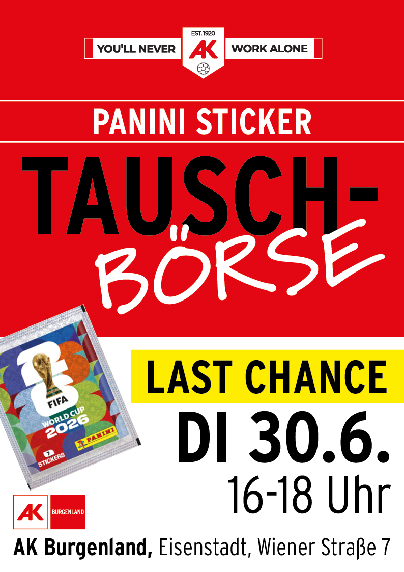 Panini Sticker Tauschb&ouml;rse am 30. Juni in der AK Eisenstadt