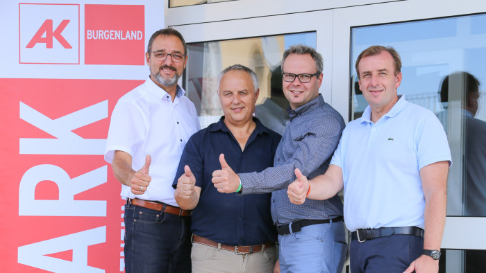 AK-Präsident Gerhard Michalitsch, Karl Lang, Reinhard Jud-Mund und AK-Bezirksstellenleiter Christian Drobits © Goranovic, AK Burgenland AK-Präsident Gerhard Michalitsch, Karl Lang, Reinhard Jud-Mund und AK-Bezirksstellenleiter Christian Drobits © Goranovic, AK Burgenland